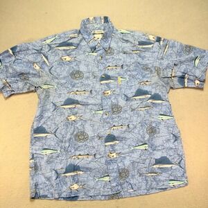 Columbia Sportswear Men's‎ XL Fishing Shirt Button Up Nautical Map Fish Print